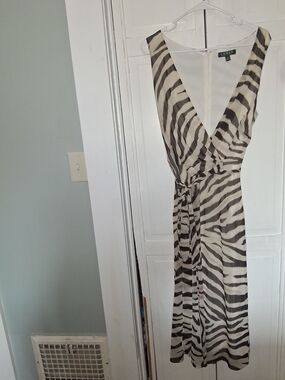 Lauren Ralph Lauren Ivory and Black Zebra-Print Wrap Dress